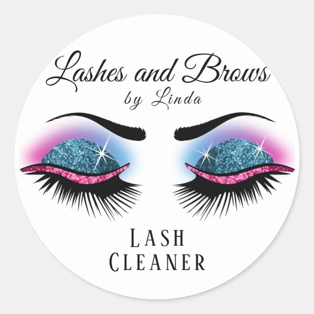 Sticker Rond Nettoyeur d'extension Eyelashes - Bleu et rose (Devant)