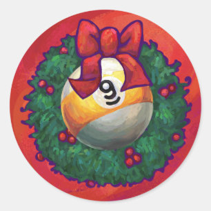 Sticker Rond Neuf boules en couronne rouge pour Noël