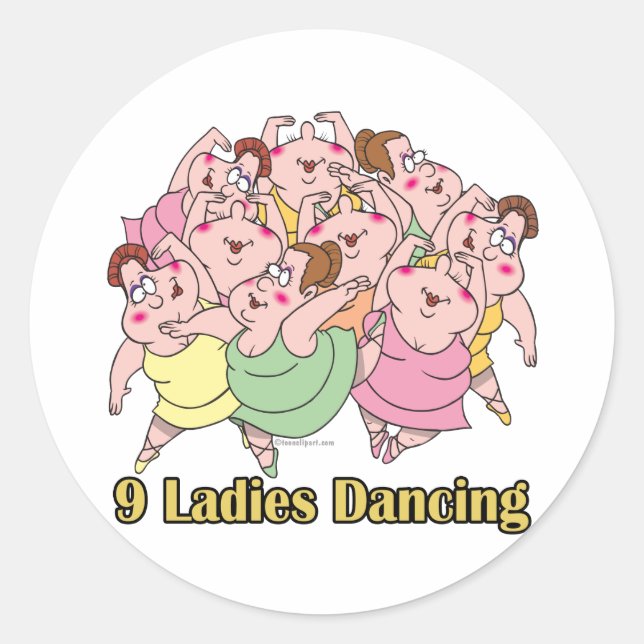 Sticker Rond neuf dames dansant le neuvième jour de noël (Devant)