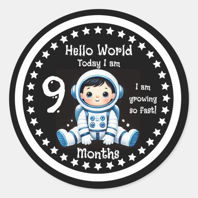 Sticker Rond Neuf mois bébé étape importante Astronaute (Devant)