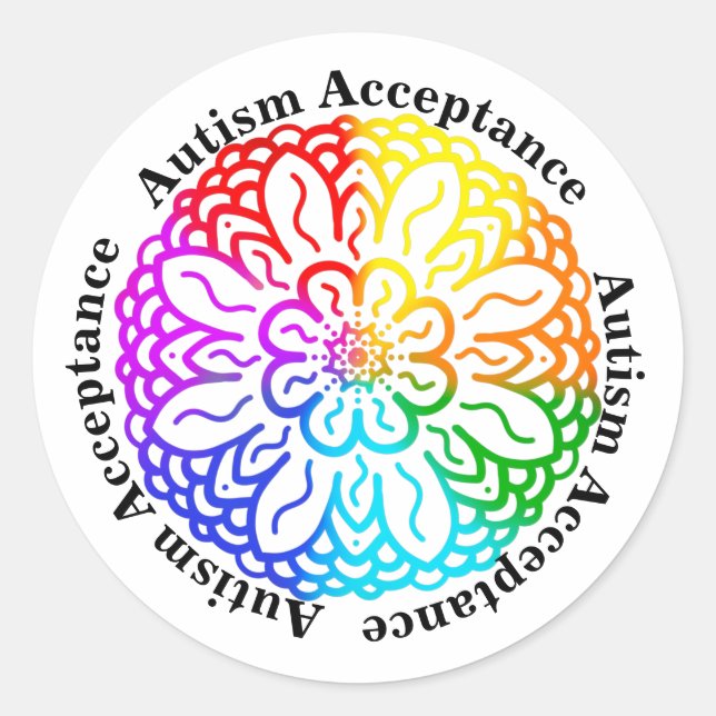Sticker Rond Neurodiversité Autisme Acceptation Arc-en-ciel (Devant)