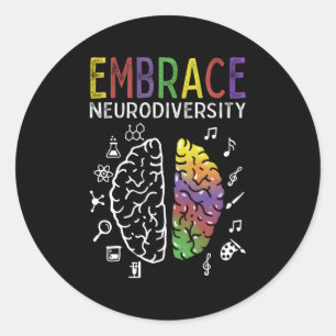 Sticker Rond Neurodiversité Embrasser l'Autisme Adhd Cerveau