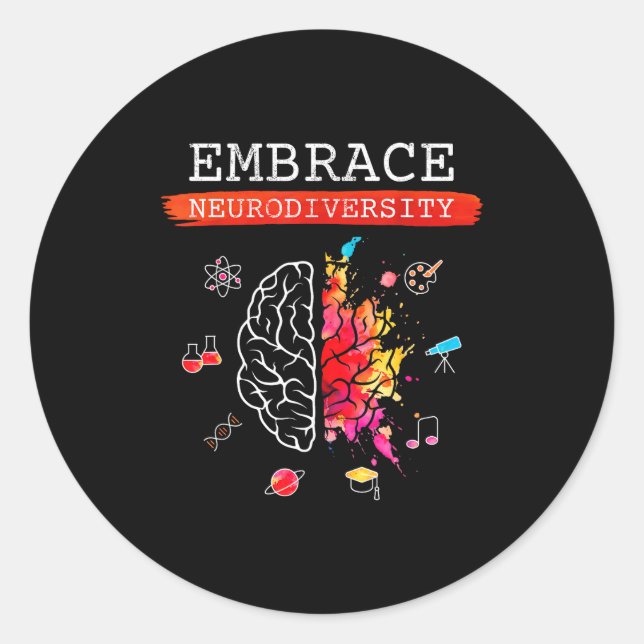 Sticker Rond Neurodiversity Embrace Adhd Autism Asd Awareness G (Devant)