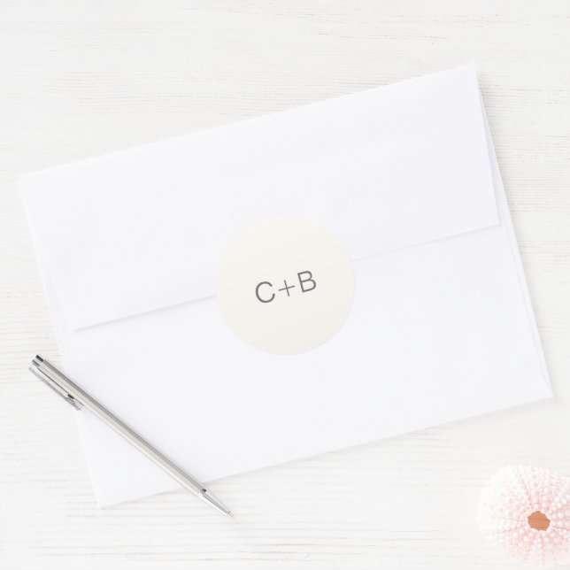 Sticker Rond Neutral Monogram Modern Wedding (Enveloppe)