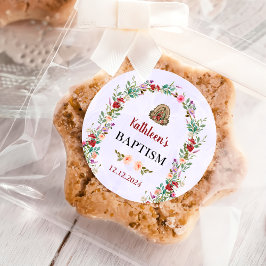 Sticker Rond Neutral Watercolor Floral Baptism 