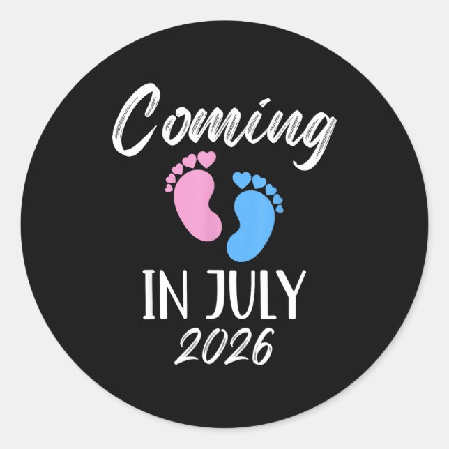Sticker Rond New Baby Coming In July 2026 Funny Baby Shower Boy (Devant)