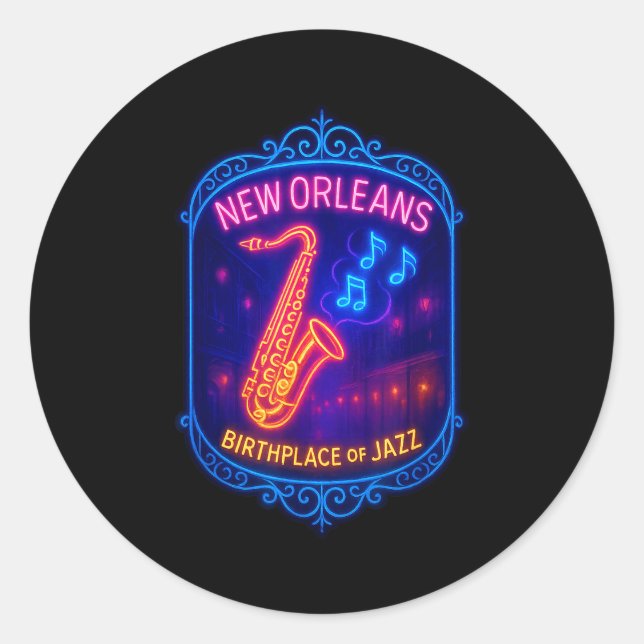 Sticker Rond New Orleans, Louisiana, Birthplace Of Jazz  (Devant)