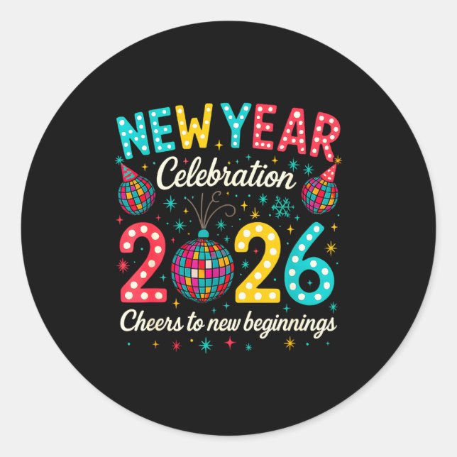 Sticker Rond New Year Celebration 2026 Disco Ball Matching Wint (Devant)