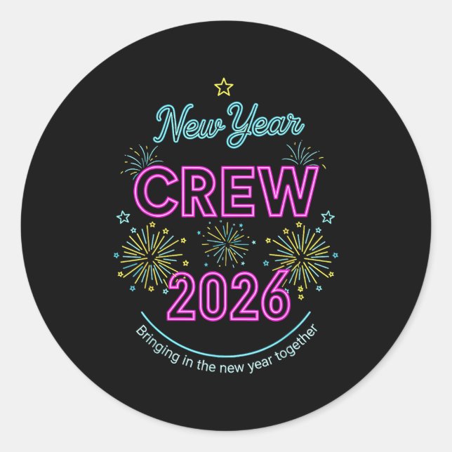 Sticker Rond New Year Crew 2026, Family Matching Happy New Year (Devant)