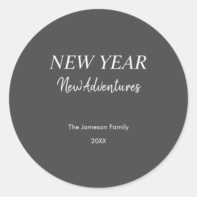 Sticker Rond New Year New Adventures | Charcoal Gray Holiday (Devant)
