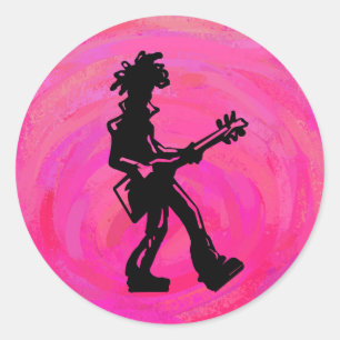 Sticker Rond New York Boogie Nights Guitare Hot Pink