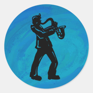 Sticker Rond New York Boogie Nuits Saxophone Bleu