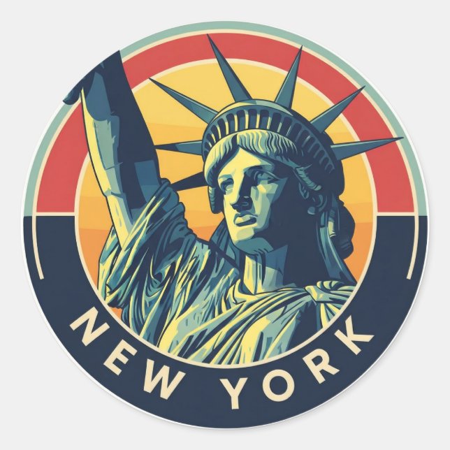 Sticker Rond New York Statue de la Liberté Voyage (Devant)