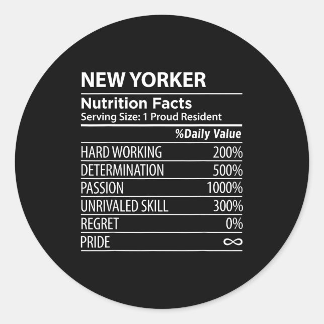 Sticker Rond New Yorker Nutrition Facts Funny New York Pride  (Devant)
