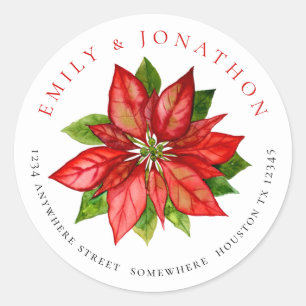 Sticker Rond Newlyweds Nom de retour Adresse Poinsettia Mariage