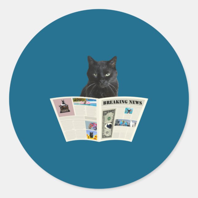 Sticker Rond Newspaper Breaking News Black Cat Au Journal  (Devant)
