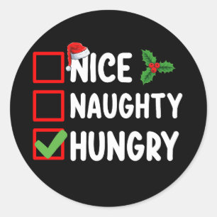 Sticker Rond Nice Naughty Hungry Christmas List Famille Vacance