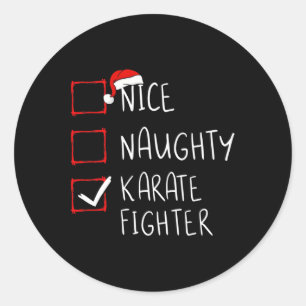 Sticker Rond Nice Naughty Karate Fighter List Noël Père Noël C