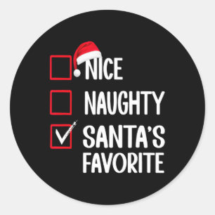 Sticker Rond Nice Naughty Père Noël Favori Liste de Noël Père N
