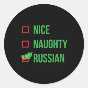 Sticker Rond Nice Naughty Russe Drôle Mauvais Noël