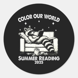 Sticker Rond Nice Raccoon Livre Lover Été Lecture 2025