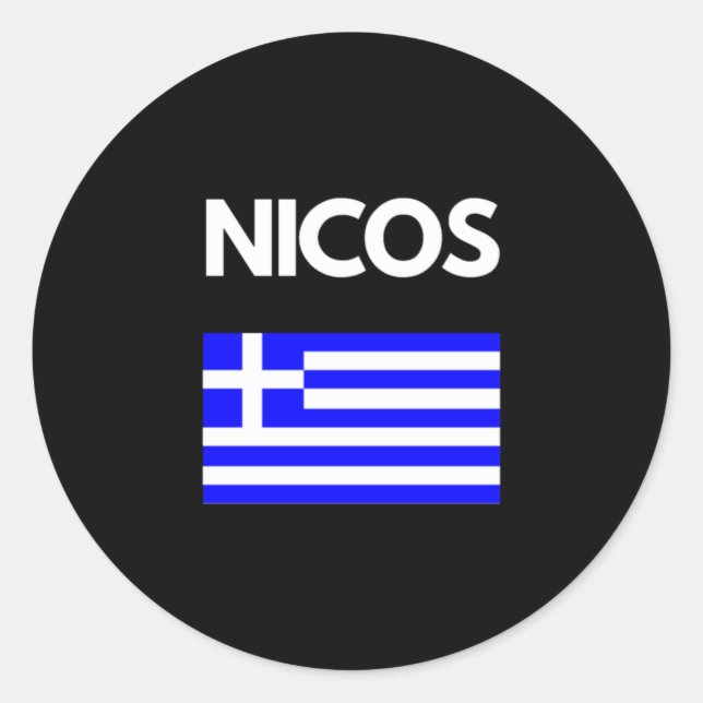 Sticker Rond Nicos Nom grec avec Drapeau grec (Devant)