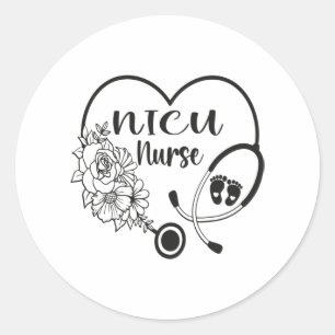 Sticker Rond Nicu Nurse Floral Heart Stethoscope