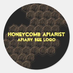 Sticker Rond Nid d'abeille esquisse noir jaune