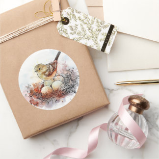 Sticker Rond Nid d'aquarelle usé