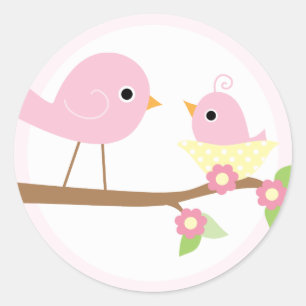 Sticker Rond Nid d'oiseau (rose)