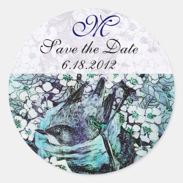 Sticker Rond NID OISEAU Enregistrer La Date Monogramme, Blanc T (Devant)