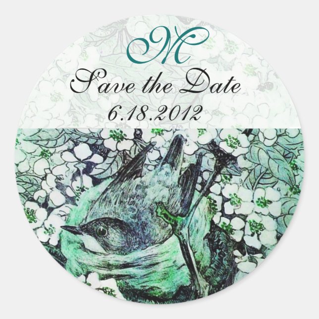 Sticker Rond NID OISEAU Enregistrer La Date Monogramme, Blanc V (Devant)