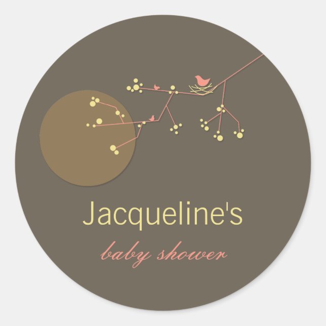 Sticker Rond Nidification Famille D'Oiseaux Sur Branches Baby s (Devant)