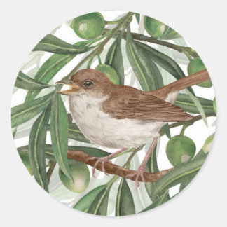 Sticker Rond Nightingales dans l'olivier