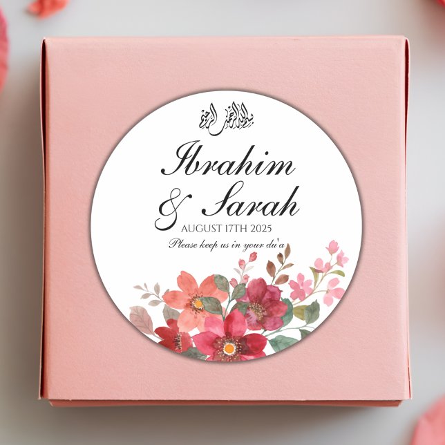 Sticker Rond Nikah Mariage musulman Faveur Flore rouge (Créateur téléchargé)