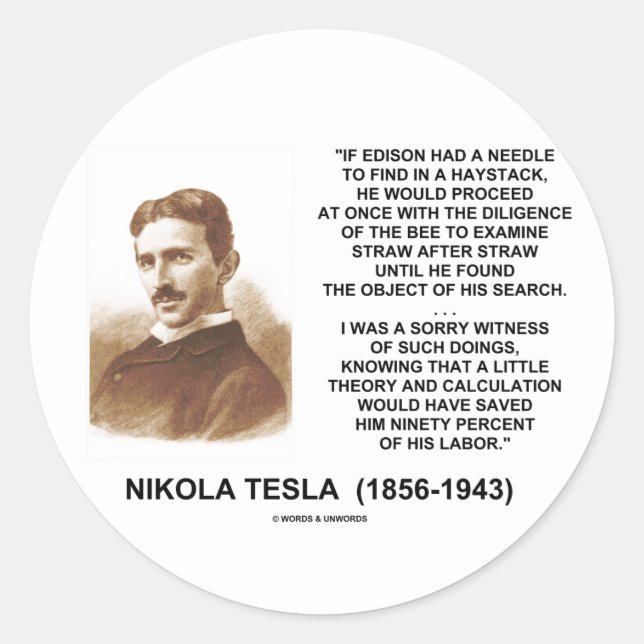 Sticker Rond Nikola Tesla Edison Needle Haystack Theote (Devant)