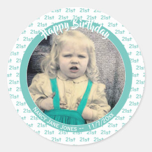 Sticker Rond N'importe quel âge et photo : Numéro d'anniversair