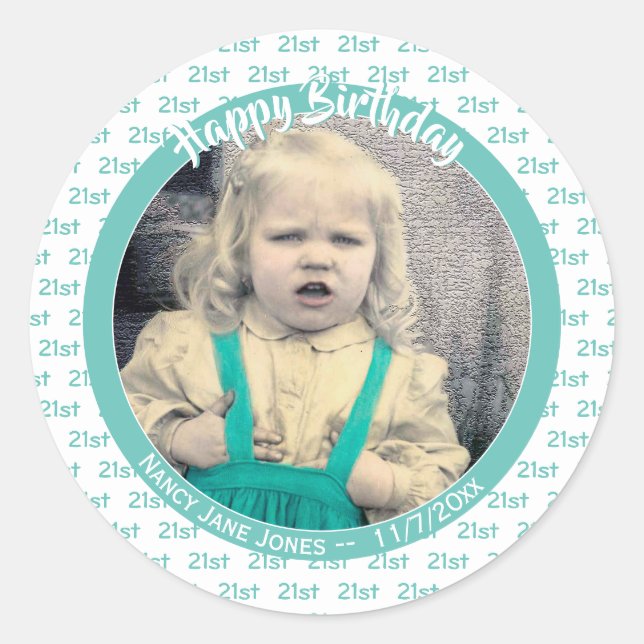 Sticker Rond N'importe quel âge et photo : Numéro d'anniversair (Devant)