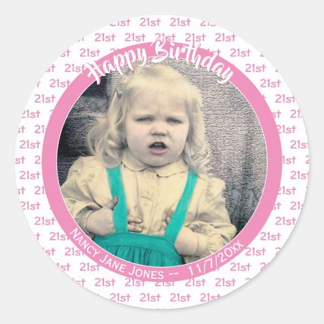 Sticker Rond N'importe quel âge et photo : Numéro d'anniversair (Devant)