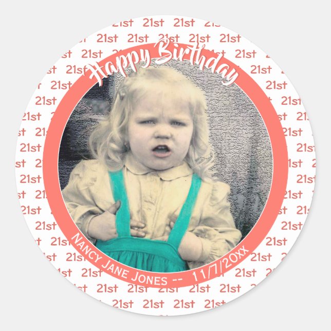 Sticker Rond N'importe quel âge et photo : Numéro d'anniversair (Devant)