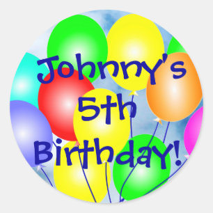 Sticker Rond N'importe quel nom et âge Coloré Ballons d'anniver