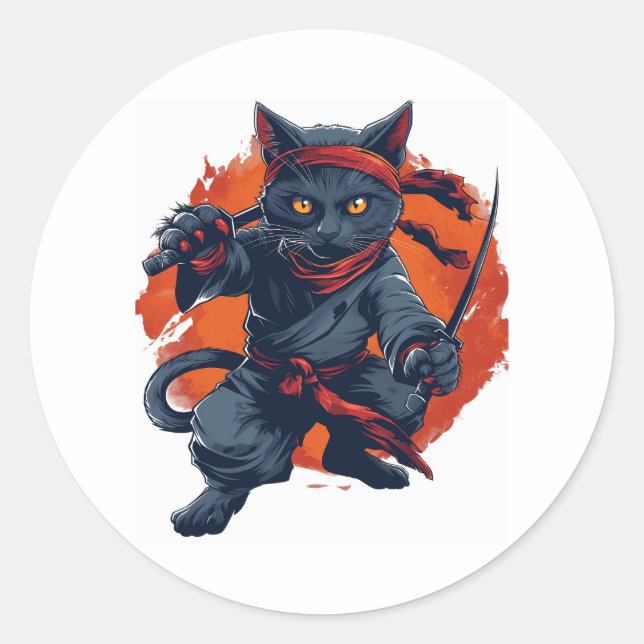Sticker Rond Ninja Chat furtive (Devant)