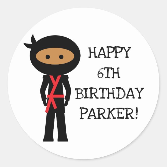 Sticker Rond Ninja fête d'anniversaire faveur autocollant, tein (Devant)