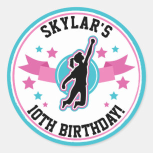 Sticker Rond Ninja Filles guerrières rose Turquoise anniversair
