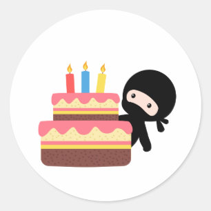 Sticker Rond Ninja minuscule derrière le gâteau d'anniversaire