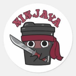 Sticker Rond Ninjava Funny Ninja Java Pun café