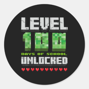 Sticker Rond Niveau 100 Jours De L'École Déverrouillé Jeu Pixel