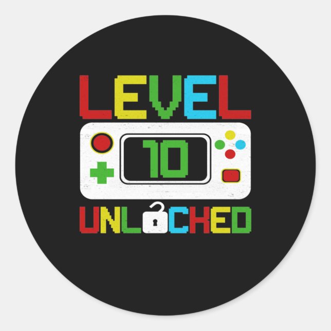 Sticker Rond Niveau 10 Jeu vidéo déverrouillé 10e anniversaire  (Devant)