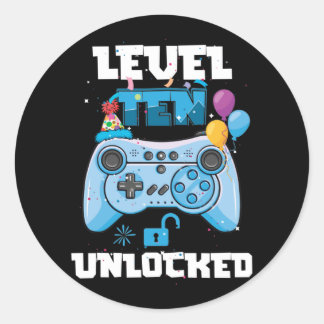 Sticker Rond Niveau 10 Jeu vidéo déverrouillé 10e anniversaire