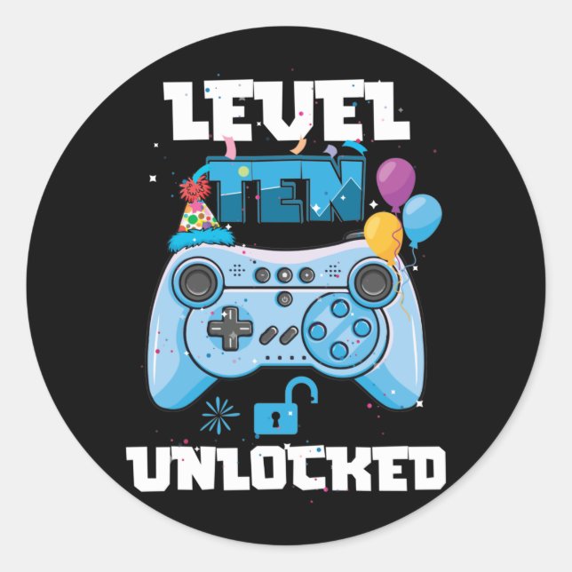 Sticker Rond Niveau 10 Jeu vidéo déverrouillé 10e anniversaire (Devant)